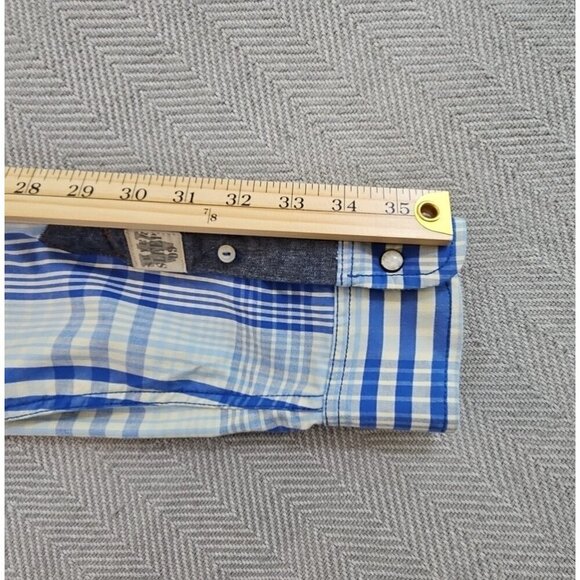 Rocawear Western Shirt Men's XL Blue Plaid Pearl Snap Denim Patches Classic EUC - Picture 10 of 12